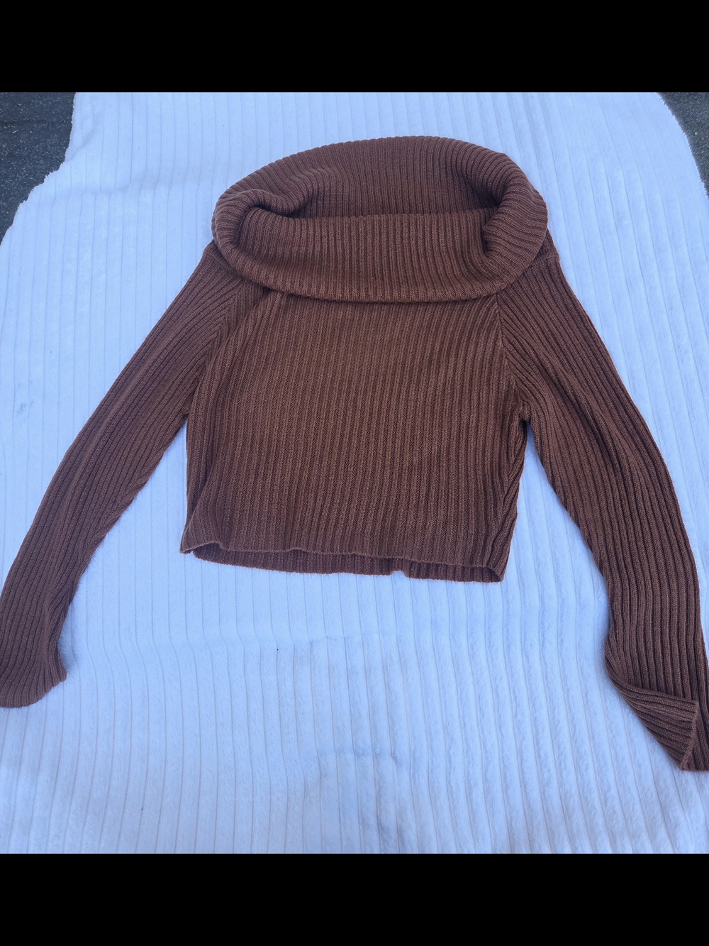 Cider Chocolate Brown Ribbed Cropped Oversized Turtleneck Sweater XL